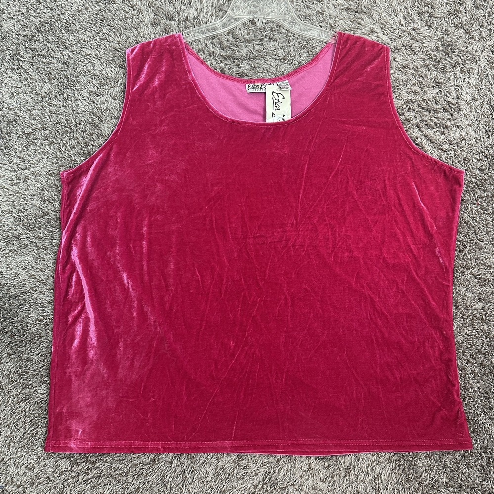 Vintage Erica Brooke Tank Top Pink  Velvet Lycra Stretch Sleeveless Plus Size 4X